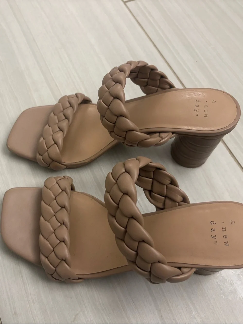 a new day Braided Two-Strap Tan Block Heel Sandals